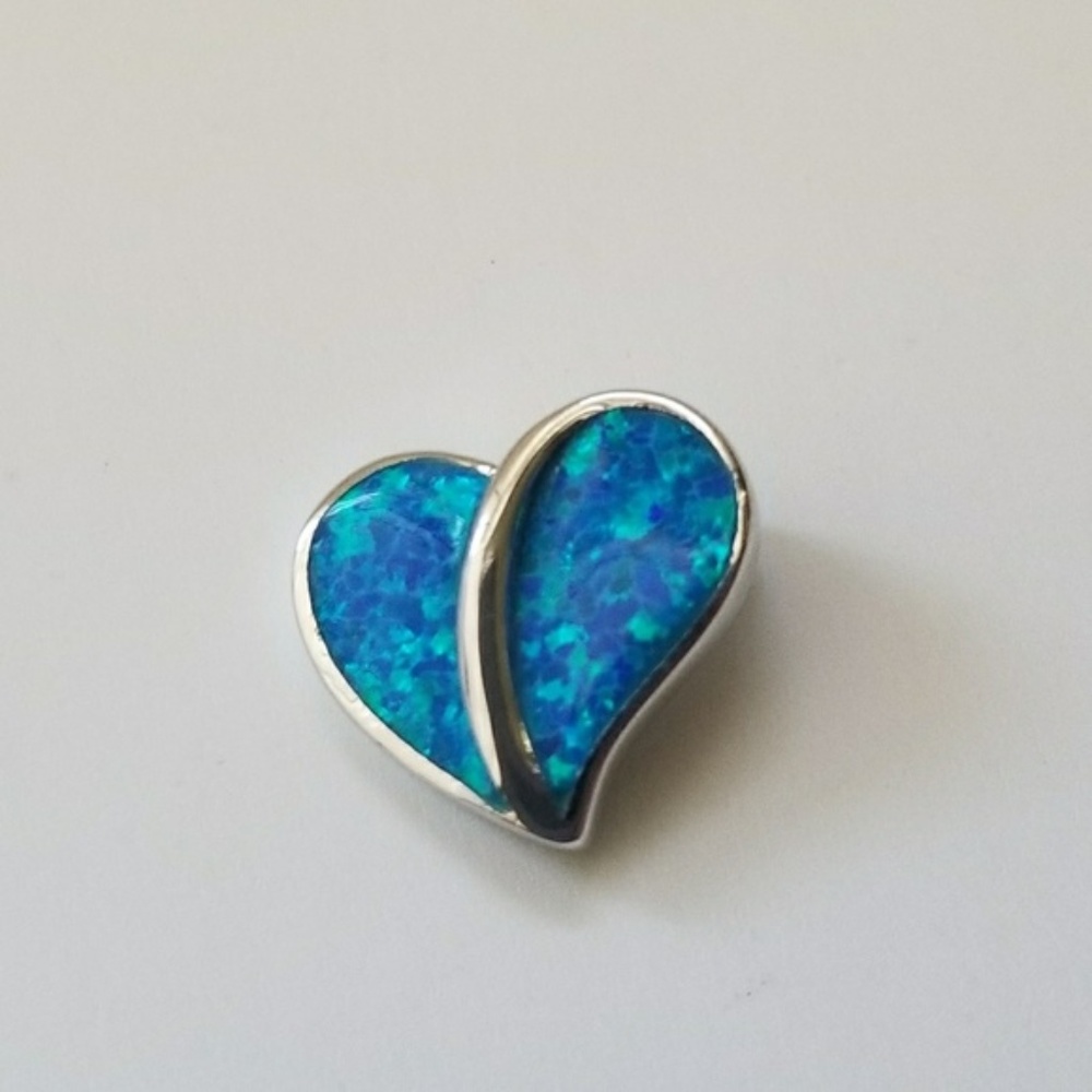 Sterling Silver Heart Blue Lab Opal Pendant